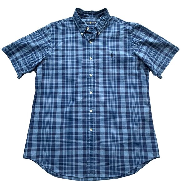 Ralph Lauren Other - Ralph Lauren Shirt Mens L Blue Plaid Button Up Short Sleeve Preppy 100% Cotton